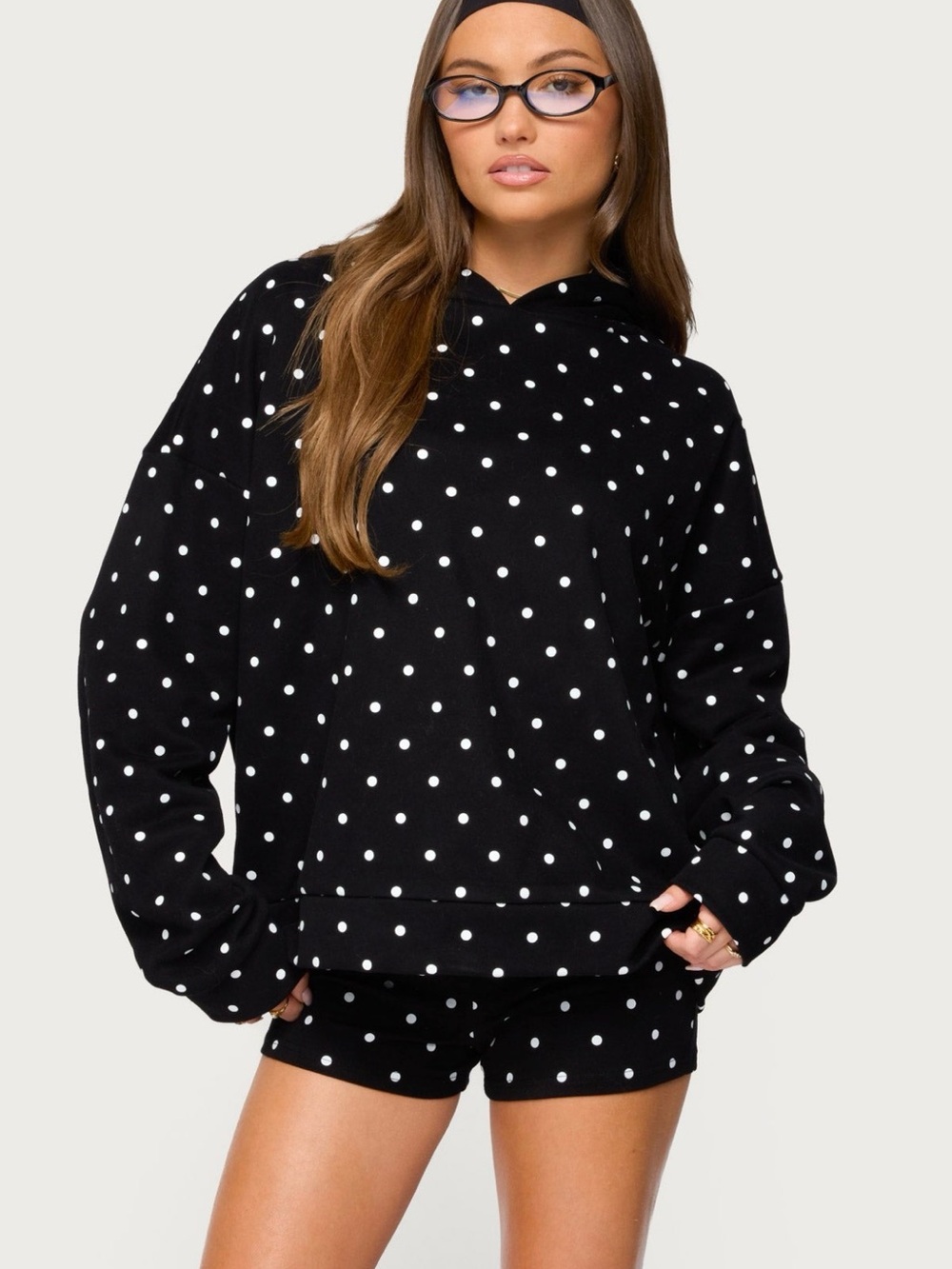Edikted Black Polka Dot Bomber Hoodie - Picture 3 of 3